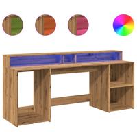 Bureau met LED-verlichting 200x55x91 cm hout artisanaal eiken - thumbnail
