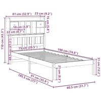 Bed met boekenkast zonder matras massief grenenhout 75x190 cm - thumbnail