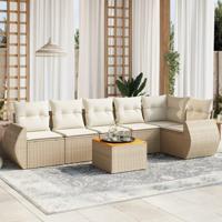 7-delige Loungeset met kussens poly rattan beige - thumbnail