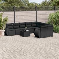 10-delige Loungeset met kussens poly rattan zwart - thumbnail
