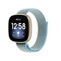 By Qubix - Compatible met Fitbit Versa 3 - Fitbit Versa 4 - Fitbit Sense 1 - Fitbit Sense 2 - Sport loop nylon bandje - Lichtblauw - Compatible fitbit bandje - thumbnail