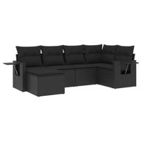 6-delige Loungeset met kussens poly rattan zwart - thumbnail