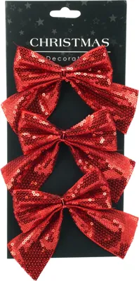 Kerstversiering Strik met Pailletten set van 3 - Rood Kerstversiering Strik met Pailletten set van 3 - Rood