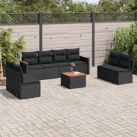 9-delige Loungeset met kussens poly rattan zwart - thumbnail