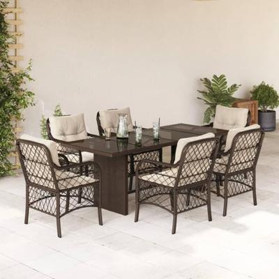 7-delige Tuinset met kussens poly rattan bruin