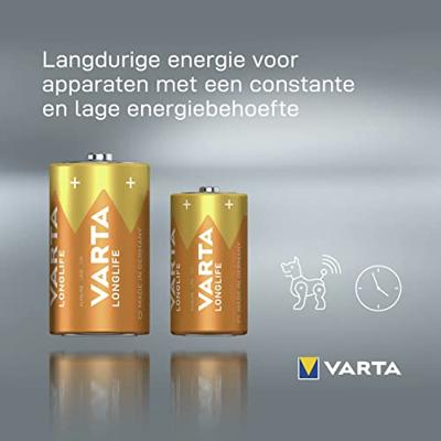 Varta 4120101412 Longlife D Mono LR20 Batterij (verpakking met 2 stuks) Alkaline Batterijen - ideaal voor afstandsbediening radio wekker en klok