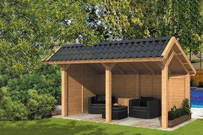 Tuindeco Bergen L Kapschuur type 2 468x306 cm Lariks/Douglashout blank- Kapschuurdak- Onbehandeld lariks Douglas hout- Tuindeco