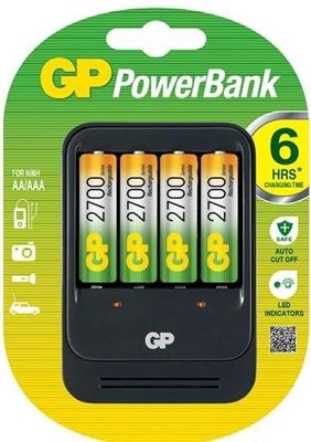 GP PB570 acculader incl. 4x AA batterijen uit de 2700-serie en auto-adapter batterijen