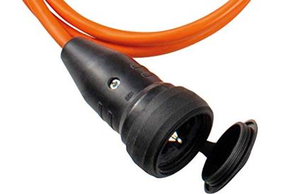 as - Schwabe 45401 Verlängerungsleitung PRCD-K Personenschutzverlängerung, 3500 W, 230 V, Schwarz/Orange Vollgummikupplung