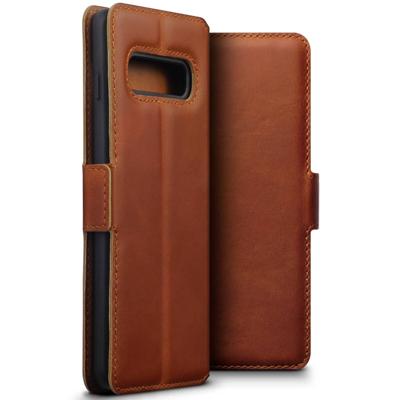 Qubits - lederen slim folio wallet hoes - Samsung Galaxy S10 - Cognac Qubits - lederen slim folio wallet hoes - Samsung Galaxy S10 - Cognac