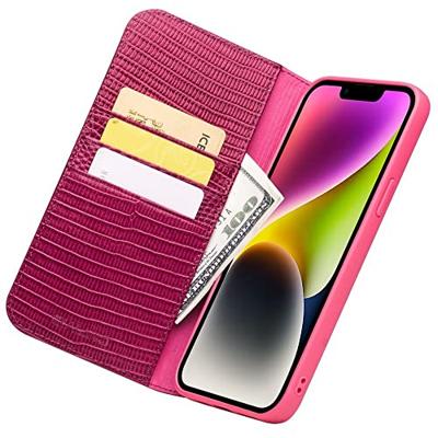 Qialino - iPhone 14 Plus - Leren bookcase hoes - Croco Roze