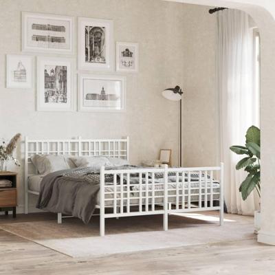 Bedframe met hoofd- en voeteneinde metaal wit 140x190 cm