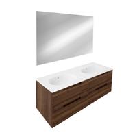 Saniclass Prime Balance Badkamermeubelset - 120x55x45cm - 2 ovale keramische wasbakken wit - 2 kraangaten - 4 lades - rechthoekige spiegel - noten SW718719/SW724613/SW1027164 x2 - thumbnail