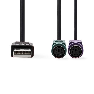 USB - PS/2-Adapterkabel | USB-A Male - 2x PS/2 Female | 0,3 m | Zwart