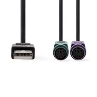 USB - PS/2-Adapterkabel | USB-A Male - 2x PS/2 Female | 0,3 m | Zwart - thumbnail