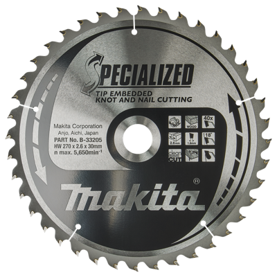 Makita Zaagblad Tipe 270X30X2,6 40T 18G - B-33205 Makita Zaagblad Tipe 270X30X2,6 40T 18G - B-33205