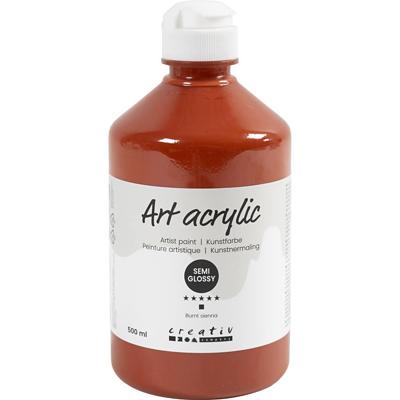 Creativ Company Acryl verf, semi-glanzend, semi-transparant, burnt sienna, 500 ml/ 1 fles