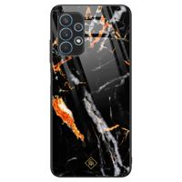 Samsung Galaxy A32 4G glazen hardcase - Marmer zwart oranje - thumbnail