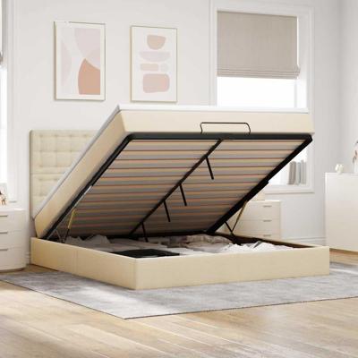 Ottoman bed met matras 160x200cm stof crèmekleurig
