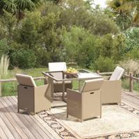 5-delige Tuinset met kussens poly rattan beige - thumbnail