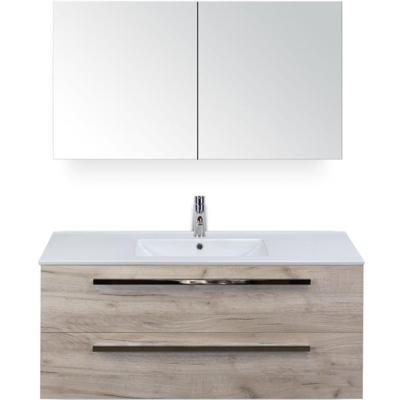 Seville Badmeubelset 120 cm - 2 Laden Craft Oak - Wastafel Enjoy Enkel met Spiegelkast