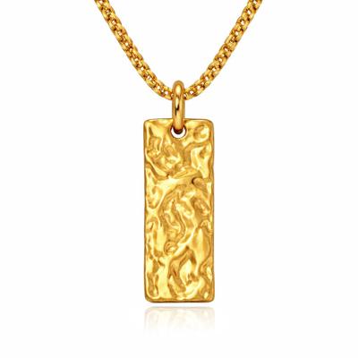 Mendes Goudkleurige Heren Ketting met Rechthoekige Hamerslag Hanger