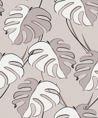 Novamur Kylie Behang met wit grijze monstera print - 81606