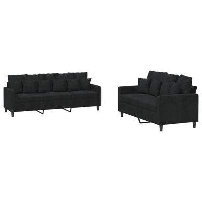 2-delige Loungeset met kussens fluweel zwart - thumbnail
