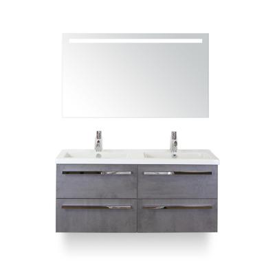 Seville Badmeubelset 120 cm - 4 laden Beton Antrac - Wastafel Djazz Dubbel - met Sence Spiegel