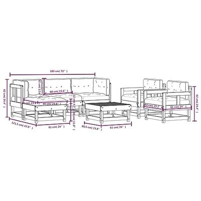 7-delige Loungeset met kussens massief douglashout
