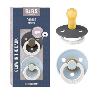 Bibs 2 Fopspeen Duo Glow Dark Iron&baby Blue - thumbnail
