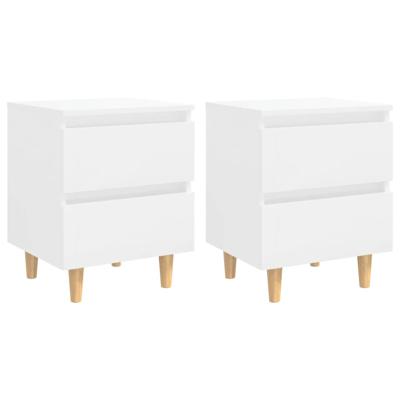 Nachtkastjes 2 st met houten poten 40x35x50 cm hoogglans wit
