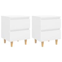 Nachtkastjes 2 st met houten poten 40x35x50 cm hoogglans wit - thumbnail