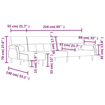 Slaapbank L-vormig 271x140x70 cm fluweel lichtgrijs