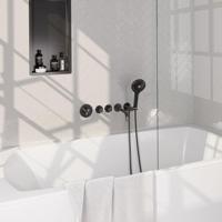BRAUER Stripe Thermostatische Badkraan - SET 02 - inbouw - uitloop - 3-standen handdouche - doucheslang - wandaansluitbocht - gunmetal geborsteld PVD 5-GM-358 - thumbnail