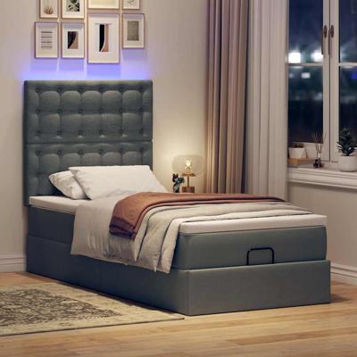 Ottoman bed met matras en LED's 120x200cm stof donkergrijs - thumbnail