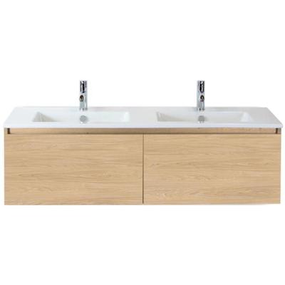 Frozen Badmeubelset 140 cm - Greeplijst in Kleur - Casella Oak - Keramische Wastafel Wit 2 Kraangaten