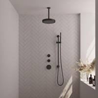 BRAUER Stripe Thermostatische Inbouw Regendouche - SET 09 - 25cm douchekop - plafondarm - staaf handdouche - doucheslang - geïntegreerde glijstang - mat zwart 5-S-381 - thumbnail
