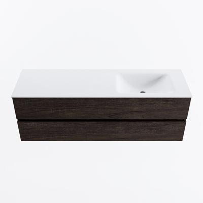 MONDIAZ VICA 150cm badmeubel onderkast Dark Brown 2 lades. Wastafel CLOUD rechts 1 kraangat, kleur Talc.