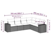 6-delige Loungeset met kussens poly rattan zwart - thumbnail
