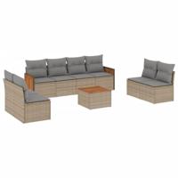 9-delige Loungeset met kussens poly rattan beige - thumbnail