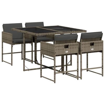 5-delige Tuinset met kussens poly rattan grijs - thumbnail