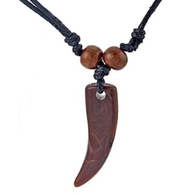 Touw Ketting voor Heren met Bruine Tand Kettinghanger van Hars