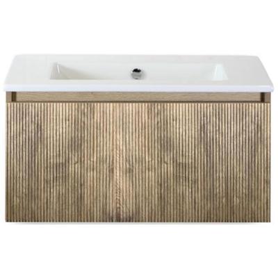 Frozen 3D Badmeubelset 80 cm - Greeplijst in Kleur - French Oak - Keramische Wastafel Wit Zonder Kraangat