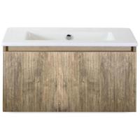 Frozen 3D Badmeubelset 80 cm - Greeplijst in Kleur - French Oak - Keramische Wastafel Wit Zonder Kraangat - thumbnail