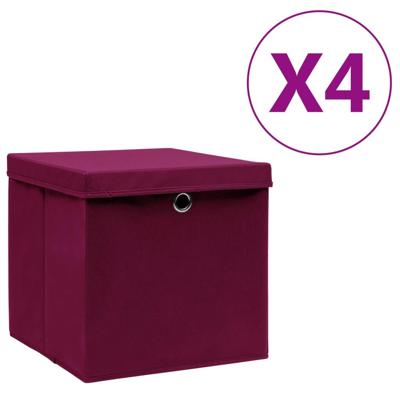 VidaXL Opbergboxen met deksel 4 st 28x28x28 cm donkerrood