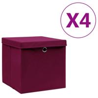 VidaXL Opbergboxen met deksel 4 st 28x28x28 cm donkerrood - thumbnail