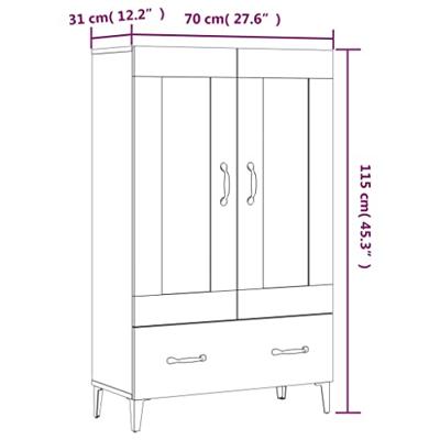 Hoge kast 70x31x115 cm bewerkt hout betongrijs