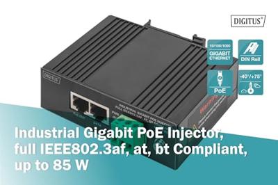 Digitus DN-651141 PoE-injector 10 / 100 / 1000 MBit/s IEEE 802.3af (12.95 W), IEEE 802.3at (25.5 W), IEEE 802.3bt, IEEE 802.3at (30 W), IEEE 802.3af (15.4 W) Digitus DN-651141 PoE-injector 10 / 100 / 1000 MBit/s IEEE 802.3af (12.95 W), IEEE 802.3at (25.5 W), IEEE 802.3bt, IEEE 802.3at (30 W), IEEE 802.3af (15.4 W)