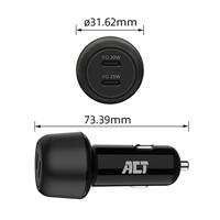 ACT AC2200 2-poorts USB-C Fast Charge Autolader 45W met Power Delivery - thumbnail